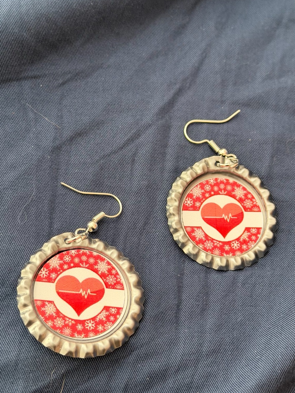 Heartbeat Red Bottle Cap Drop Earrings - Women Jewelry